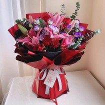 花束 粉百合紅玫瑰 B082
