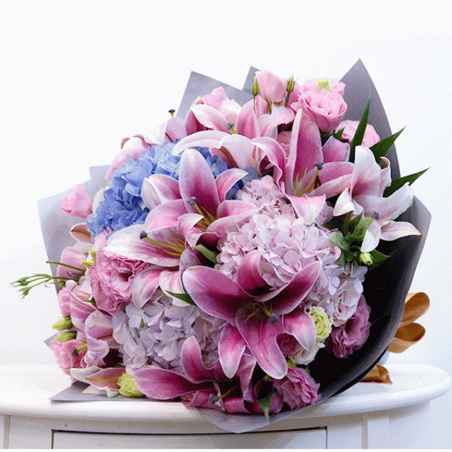 花束 繡球 百合 熊抱大花束 B016