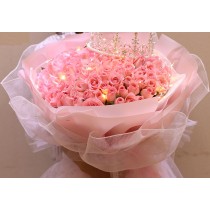 花束 99朵粉玫瑰 皇冠LED  B079