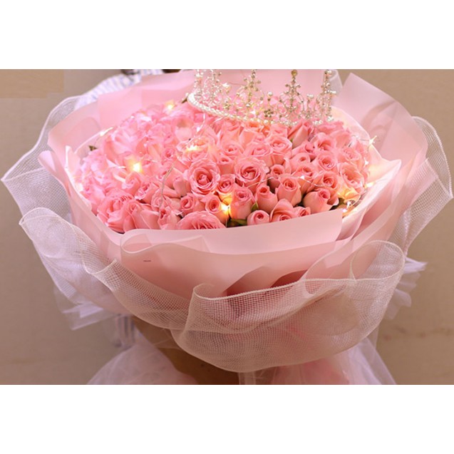 花束 99朵粉玫瑰 皇冠LED  B079