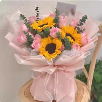 花束 向日葵粉玫瑰 B156