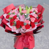 花束 紅康乃馨粉百合 B203