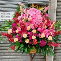 開張花籃 百合玫瑰繡球 G189