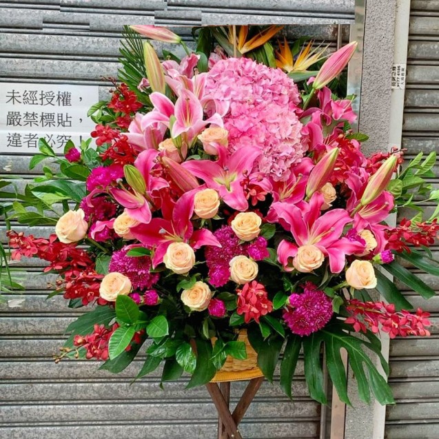 開張花籃 百合玫瑰繡球 G189