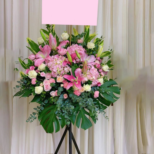 開張花籃 粉繡球百合玫瑰 G211
