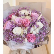 永生花 9朵玫瑰花束 紫色 0502
