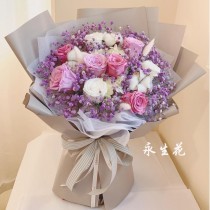 永生花 9朵玫瑰花束 紫色 0502