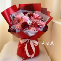 永生花 9朵紅玫瑰 花束 0503