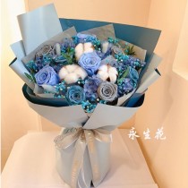 永生花 9朵玫瑰 藍 0504
